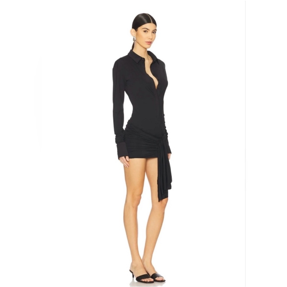 Lioness Black Long-Sleeve Ruched Tie-Detail Mini Dress - Picture 4 of 7